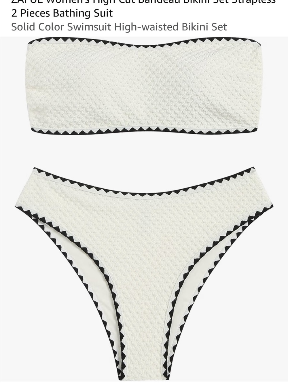 Zaful White Bandeau Bikini Set with Black Trim NEW NEVER WORN